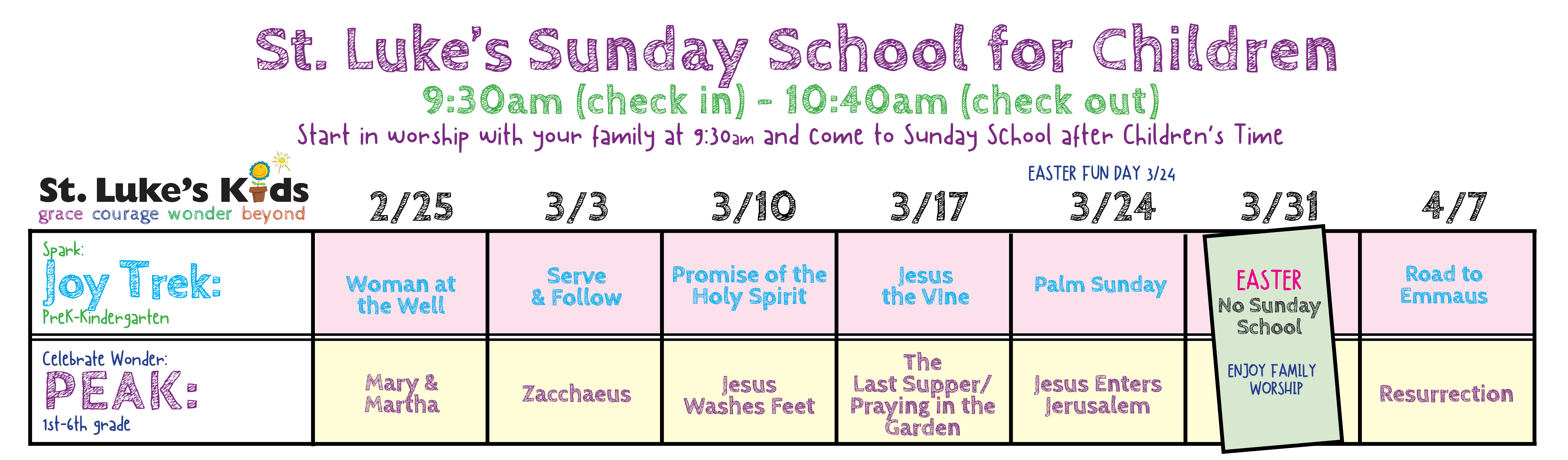 Calendar and Sunday School